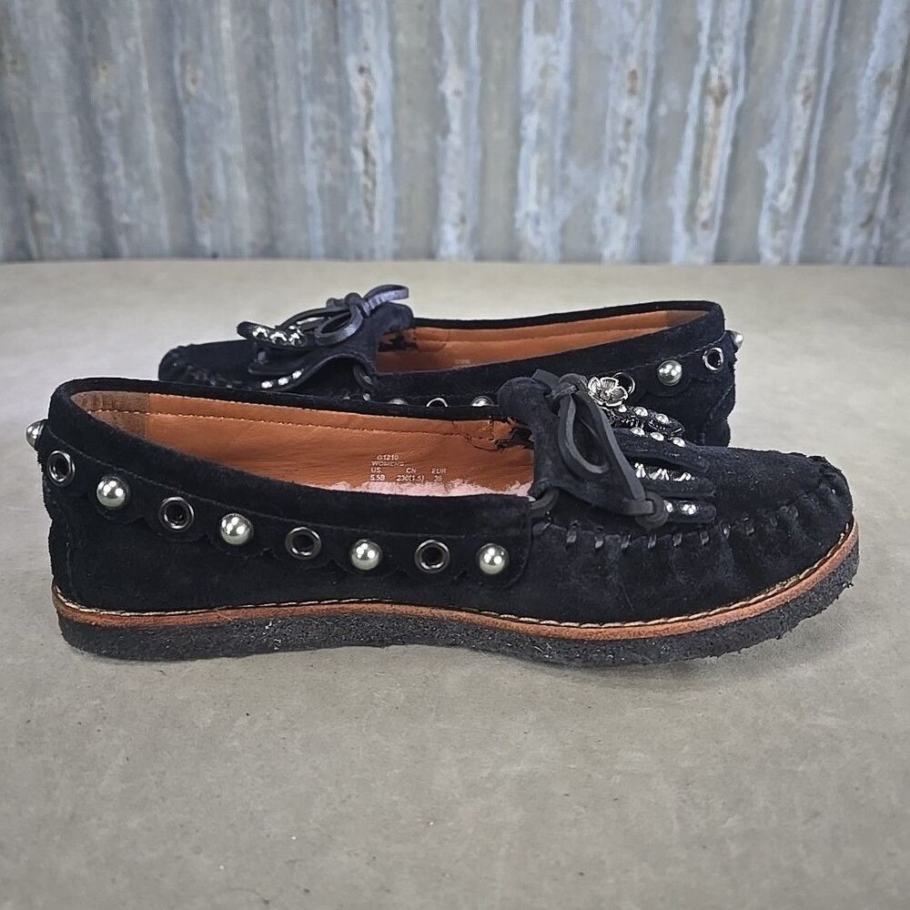 Coach Rexy Roccasin, Mocassin Shoes Black Suede with charms  Women Size 5.5B